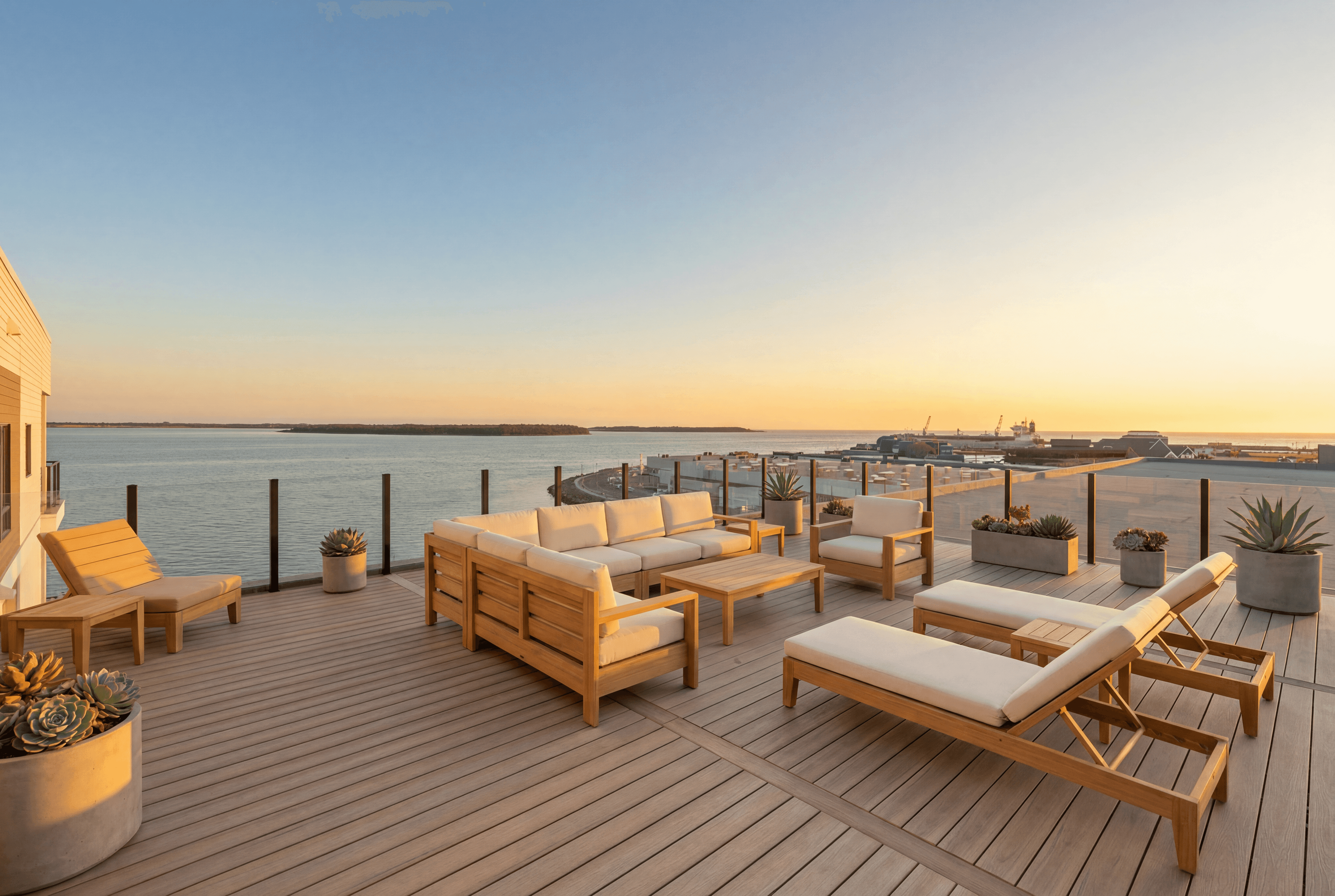 Rooftop terrace at The Boardwalk overlooking Summerside harbour